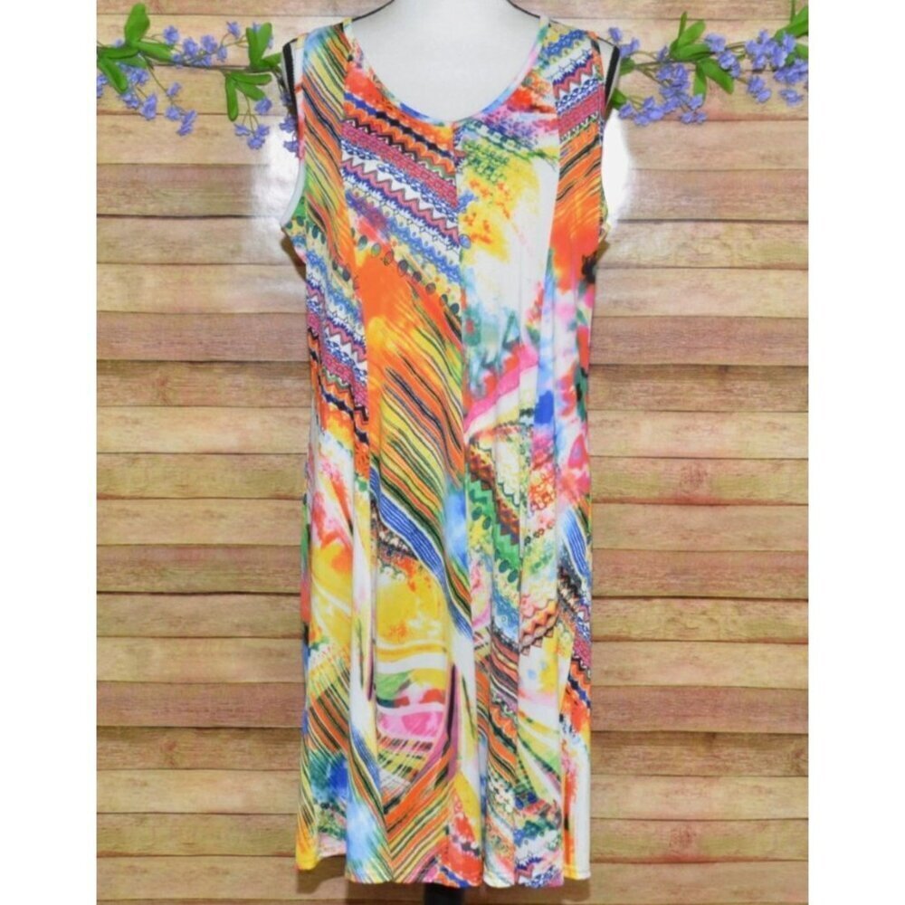 Shoreline Sun Dress A-Line Popover Colorful Art 2 Wear Size L/XL Mixed Print